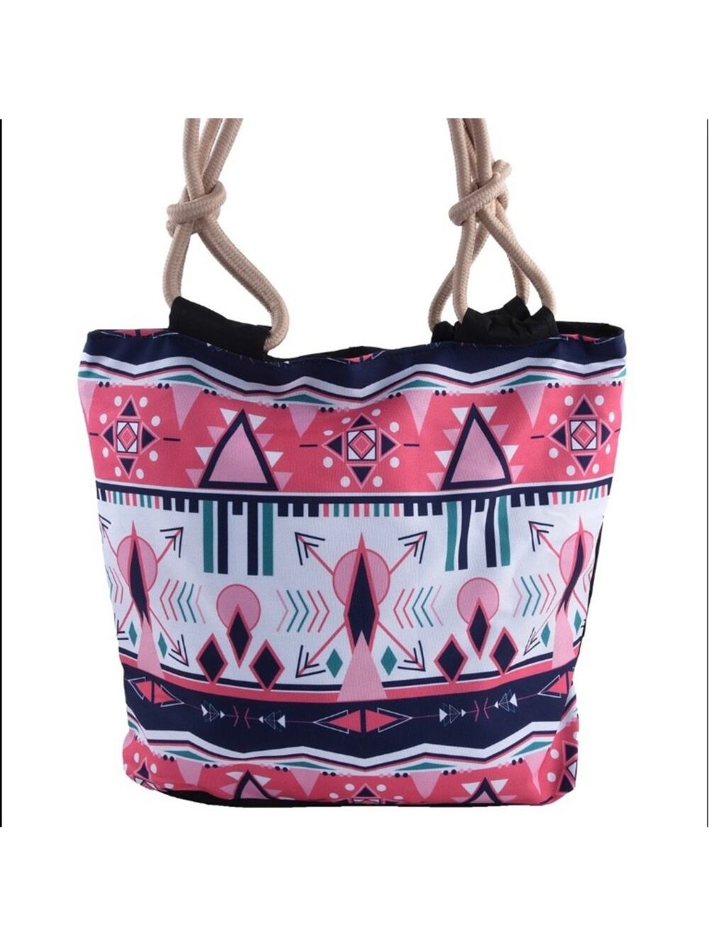 Navy and Pink Tribal Pattern Canvas Tote Bag
